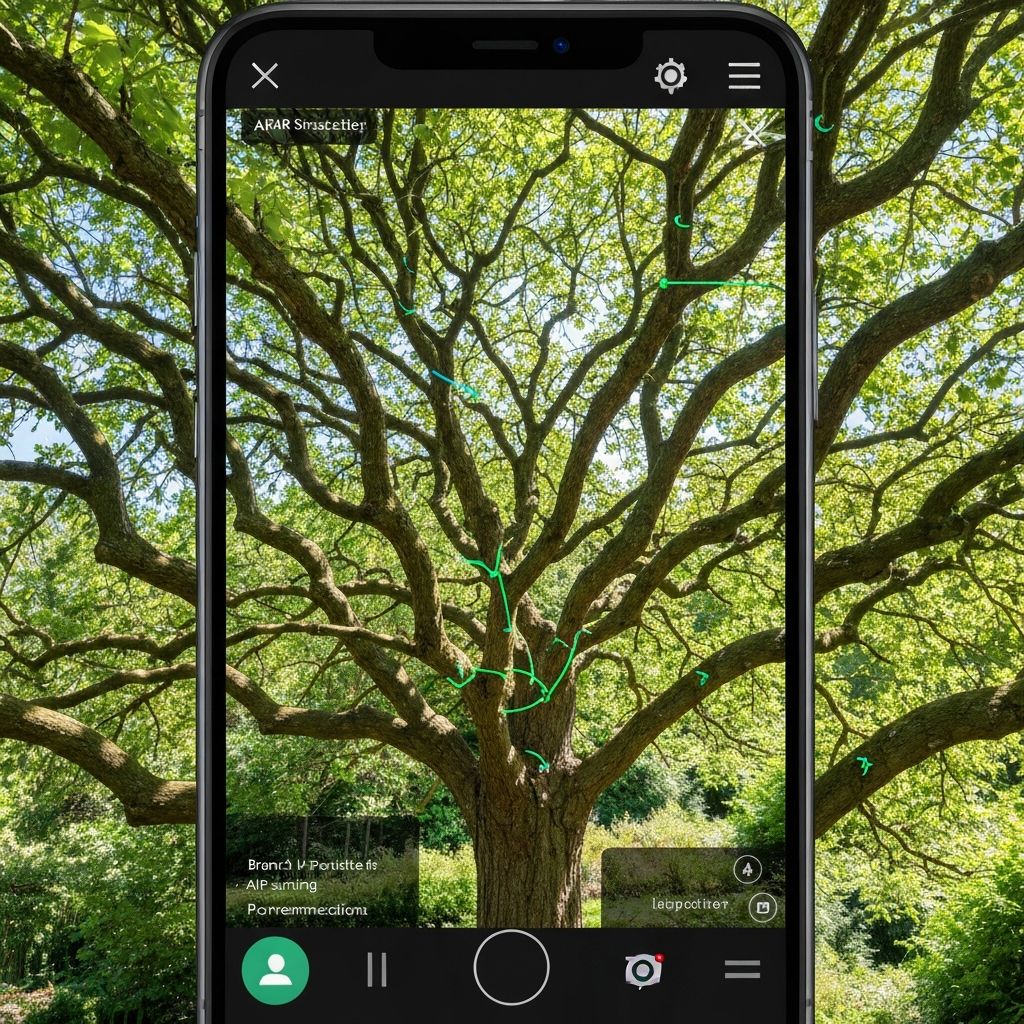 Tree viewed through AI pruning mode camera viewfinder